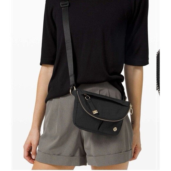 lululemon athletica Handbags - New Lululemon All Night Festival Micro Black Gold Athleisure Crossbody Belt Bag